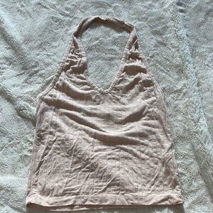 Urban Heritage Ribbed Halter Tank Top  Soft Neutral Y2K Basic